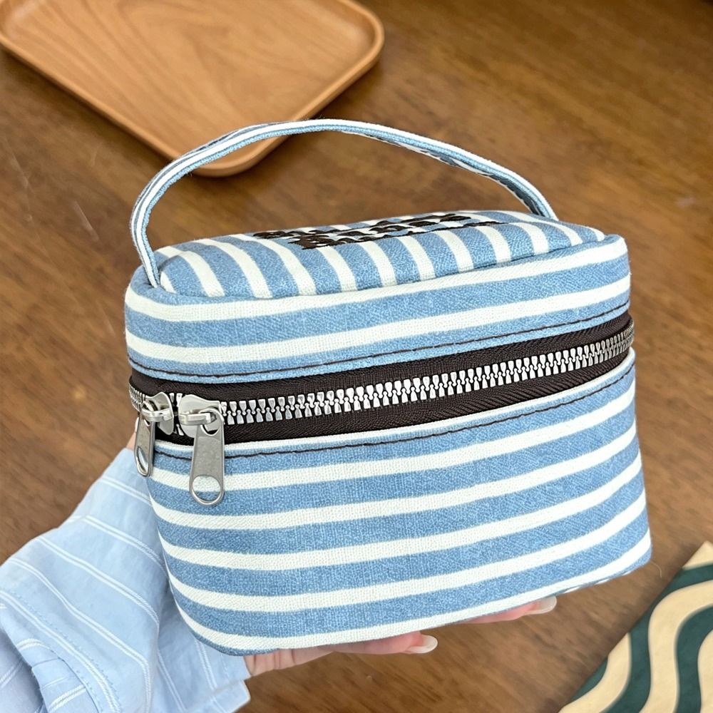 Portable Blue White Striped Sq - đánh giá và giá Cosmetic Bags