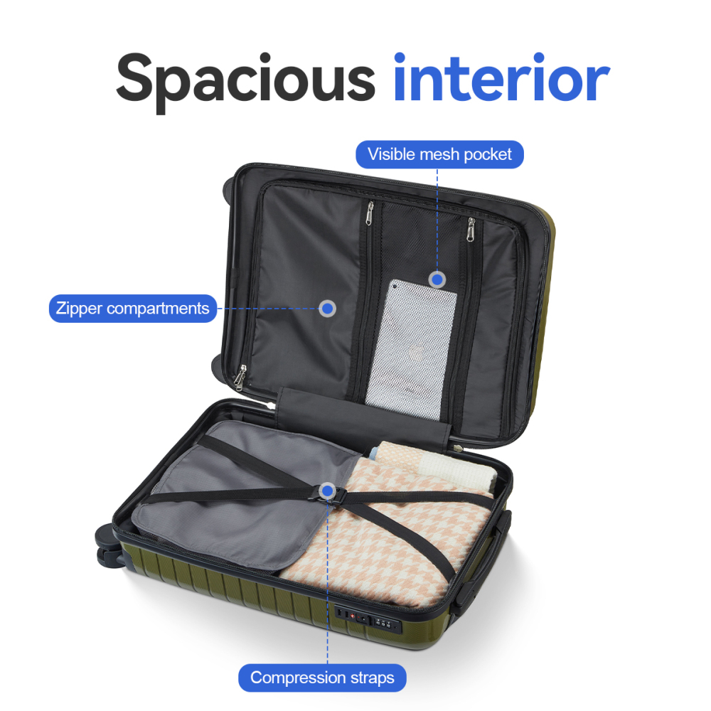 5 Piece PP Hard Shell Luggage  - đánh giá và giá Spinner Wheel Rolling Suitcase 20 Inch